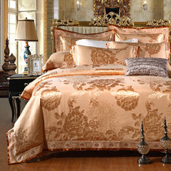 Satin Jacquard bedding, four piece bed set, 4 sets of home wedding bed, San Marino Golden Camel 1.5m (5 feet) bed.