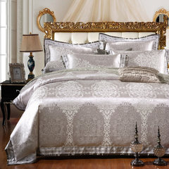 Satin Jacquard bedding, four piece bed set, 4 sets of home wedding bed, Florence silver grey 1.5m (5 ft) bed.