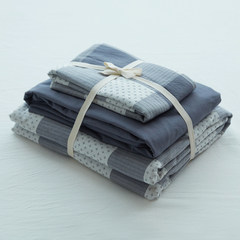 Bai Wen Jia Shui cotton jacquard jacquard four piece set of simple large cotton single and double suite bedclothes, bed sheet, deep blue 1.2m bed (quilt 150*200)