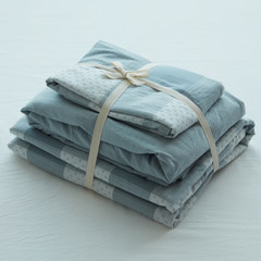 Bai Wen Jia Shui cotton jacquard jacquard four piece set of simple large cotton single and double suite bedclothes, bed sheets, light blue 1.2m bed (quilt 150*200)