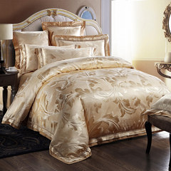Bedclothes, four piece sets, European style luxurious Satin Jacquard bed, 4 sets of wedding suite, Elena camel 1.5m (5 feet) bed.