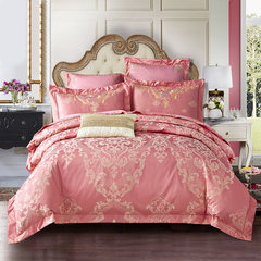 Bedclothes, four piece sets, European luxurious Satin Jacquard bed, 4 sets of wedding home suite, Eden (peach) 1.5m (5 ft) bed.