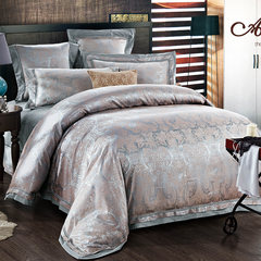 Bedding, four piece set, European luxurious Satin Jacquard bed, 4 sets of wedding suite, European style jewel blue 2.0m (6.6 ft) bed.