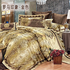 欧式奢华床品多件套件 样板房被套 贡缎提花床上用品十件套 罗马印象 金色 1.5m（5英尺）床