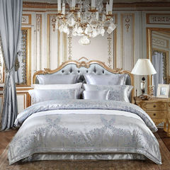 Mercury textile cotton jacquard home suite four sets, Lantian jade warm bedding Jade warm Lantian 1.5m (5 feet) bed