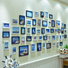 52框超大 欧式照片墙 创意组合 企业大墙面相片墙 时尚客厅相框墙 52框白蓝混搭（地中海风情）