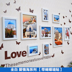 Living room photo wall, photo frame, wall creative combination, bedroom photo wall, minimalist modern sofa background decoration The white sea of love series (with Butterfly Stickers)