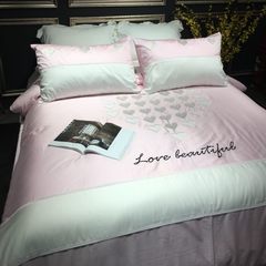 Four sets of high-end pure cotton satin 60 Egyptian cotton simple small fresh bedding love Suite Hearttex [60] satin 1.5m (5 feet) bed