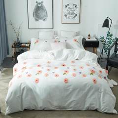 Simple cotton 60 Satin long staple cotton four piece set pure cotton towel embroidered pure color embroidered quilt cover sheets bedspread Daisy white /MS 1.5M bed [standard] four sets