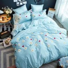 Simple cotton 60 Satin long staple cotton four piece set pure cotton towel embroidered pure color embroidered quilt cover sheet bedspread Daisy blue /MS 1.5M bed [standard] four piece set