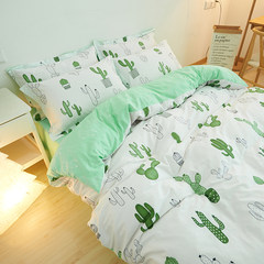 Small fresh summer cotton bed four sets of Nordic cotton children quilt bed sheets three pieces of bedclothes cactus (QYF cotton) 1.8m bed / quilt 200*230cm/ four pieces