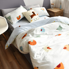 Nordic minimalist four sets of Korean small and fresh cotton bed sheets, bed, cartoon, dormitory, children, three pieces of bedding, bedclothes, chicken, 2.0m (6.6 feet) bed.