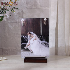 Creative European style American square photo frame, double glass pendulum table photo frame, wedding children's photo frame mail 7 inch Walnut