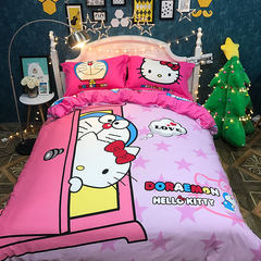 Four sets of autumn and winter cotton cartoon children's bed sheets, three sets of pure cotton, KT cat powder, personality pink bed special item, bedsheet, jingle, 1.2m (4 feet) bed.