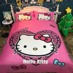Four sets of autumn and winter cotton cartoon children's bed sheets, three sets of pure cotton, KT cat powder, personality pink bed special item, bed princess, 1.2m (4 feet) bed.