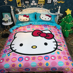 Four sets of autumn and winter cotton cartoon children's bed sheets three pieces of pure cotton, KT cat powder, personality pink bed special item, bed sheet, Xiao Le Le 1.2m (4 feet) bed.