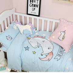 Cartoon cotton baby bedding a family of four male and female baby nursery children cute washed cotton linens Unicorn 1.0m (3.3 feet) bed