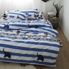 Blue cartoon STRIPES COTTON four piece set Mediterranean wind bed goods boy boy quilt sheet bed bed 1.8 bed sheet British elephant show 1.2m (4 ft) bed