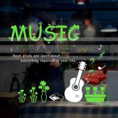 The pot wall paper Guitar Music Restaurant Florist musical instrument glass door stickers kindergarten H546 White and green in