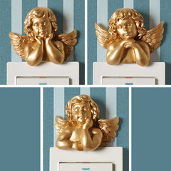 European switch stickers stickers creative resin Angel personality Home Furnishing power switch socket set decoration paste Golden Angel 1 sets (3)