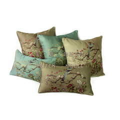 Chinese retro back waist pillow pillow birds'twitter and fragrance of flowers like American country furnishings sofa cushion 48X48cm contains no pistil