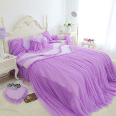 韩版水晶绒婚庆四件套床裙款公主风冬季加厚保暖蕾丝1.8m床上用品 绒灰蝴蝶紫色 1.2m（4英尺）床