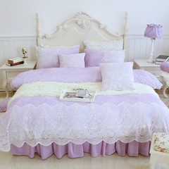 Coral velvet velvet four piece Korean warm thickening. Cashmere Princess Lace Bed Skirt wedding bedding Orchid purple 1.2m (4 feet) bed