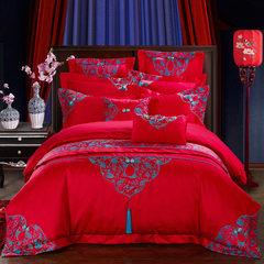 Four sets of Red Mercury lovers wedding bedding cotton embroidery wedding Liubashi cotton bedding set Four piece suit Bed linen Ten li dowry 1.5m (5 feet) bed