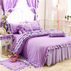 The new Korean version of all Cotton Pink Princess wind series lace lace tweed bedding four packages purple purple 1.2m (4 ft) bed