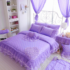 The new Korean version of all Cotton Pink Princess wind series lace lace tweed bedding four packages 1.2m purple 4 (FT) bed.