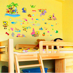 Large removable cartoon wall stickers SpongeBob SquarePants kindergarten children room bedroom bathroom cute stickers Spongebob Large