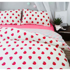 Light Nordic minimalist cotton cartoon small strawberry whole cotton grinding four piece set three children's 1.5/1.8 suite bedspread small strawberry sanding 1.2 m quilt cover 160*210cm