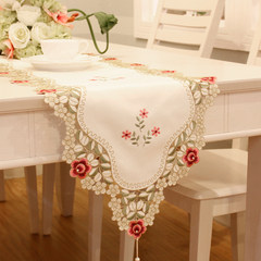 High-grade gift tablecloth table cloth bed cabinet table mat flag flag long cloth cloth embroidery European Garden Small tea rose red 65+17 vertical *180cm