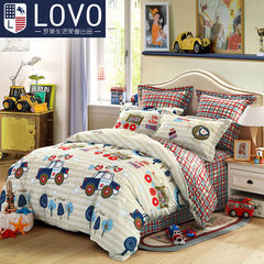 Lovo home textile boy bed with three / four sets of cartoon sheets, cotton quilt cover, children's cartoon bed Dudu 1.2m (4 feet) bed