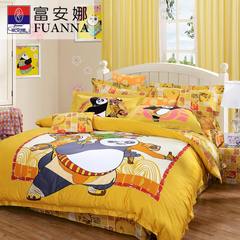 Fuanna Kung Fu Panda cartoon cotton satin four piece of cotton children's bedding 1.8m double single suite Yellow (2 sizes are the same size) 1.5m (5 feet) bed