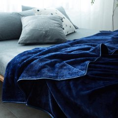 Plain colored fleece blanket, summer air conditioning blanket, single pair of mink blanket, plain coral velvet blanket sheets, 230*250cm blue.