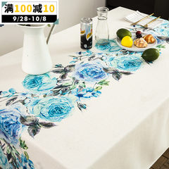 In the U American country flower printed cloth cloth cotton fresh garden tea a few large cloth tablecloth Deep blue 140*140CM
