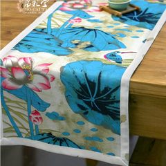 Chinese Chinese style fabric ink style cotton gift table cloth tablecloth table cloth fashion table flag pond Midsummer lotus pond (Bai Bian) 65+17 vertical *210cm