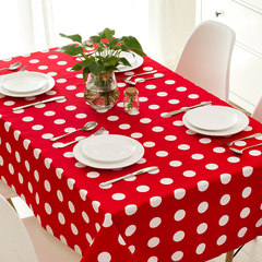 北欧新年防水桌布红色台布西餐方格正方形格子喜庆餐桌布布艺茶几 大红波点 90+17垂边*110cm