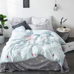 Yue court, Mediterranean, small, fresh, simple, pure cotton twill, four piece set of high count, high density cotton bed sheets, quilt covers, 3 sets, seven sets of high branches, high density pure cotton, beloved 1.2m (4 feet) beds.