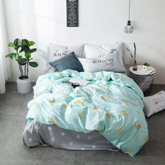 Yue court, Mediterranean, small, fresh, simple, pure cotton twill, four piece set of high count, high density cotton bed sheets, quilt covers, 3 sets, seven sets of high branches, high density pure cotton, star 1.2m (4 feet) beds.