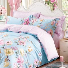 Red peony full cotton four piece bedding, garden cotton bed sheet quilt 4 set 1.5 meters 1.8m small town story blue 1.8m (6 ft) bed