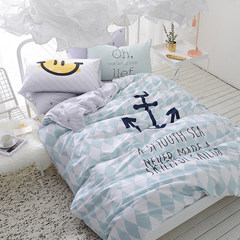 Simple Nordic pure cotton cartoon small and fresh four piece quilt cover sheets, bed covers, 4 pieces of dorms, three pieces of bedclothes, bedclothes, Santorini 1.2m (4 feet) beds.