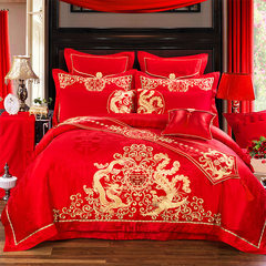 European high-grade red dragon Embroidery Wedding bedding Siliubashi set MYL927 Ten piece set 1.5m (5 feet) bed