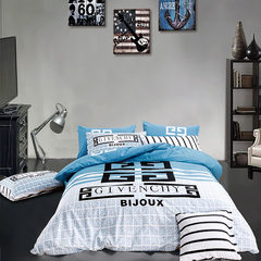 Simple home textiles, cotton cartoon four piece set cotton bed sheet quilt 4 piece 1.5m1.8 m double bedding, 1.5m (5 ft) bed