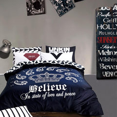 Minimalist home textiles, cotton cartoon four piece set cotton bed sheet quilt 4 piece 1.5m1.8 m double bedding, 1.5m (5 ft) bed