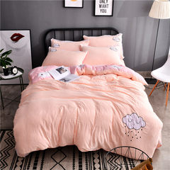 Korean style simple embroidery, wash cotton four piece set cotton 1.8m bedding, quilt sheets, double 1.5 meter bed sheet, lovesickness A noodles 1.2m (4 ft) bed.