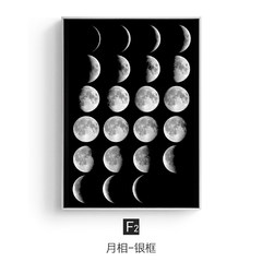 Moonlight modern simple decorative painting light luxury art hanging drawing living room murals creative personality moon black and white wall painting 73*103 34mm thick - gold frame F2 - moon phase - silver frame 