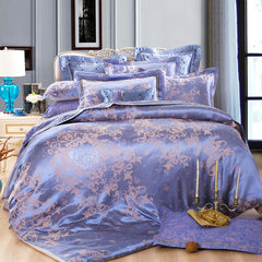 Jue, home textile, Satin Jacquard, four piece set, spring and autumn bed, Tencel, 4 Piece Kit, quilt cover, bedding, bedding, Columbia - Gem blue 1.5m (5 feet) bed.