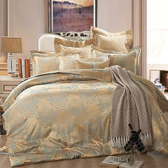 Jue, home textile, Satin Jacquard, four piece set, spring and autumn bed, Tencel, 4 Piece Kit, quilt cover, bedding, bedding, golden age, 1.5m (5 ft) bed.